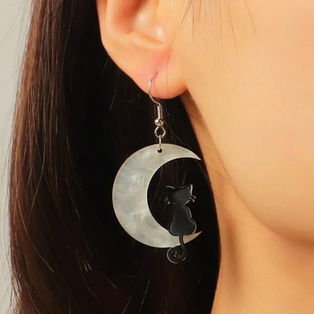 Bewitching Black Cat & Moon Earrings – Enchant Your Halloween Style! NWT Jewelry